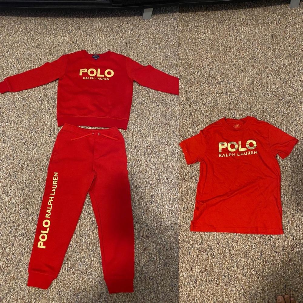 Ralph Lauren polo shirts and a Ralph Lauren polo sweat suit. Boys size 6